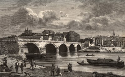Angers - Maine-et-Loire v regionu Pays de la Loire - rytina v „France illustree: geografie, historie, statistická správa“ od V.-A. Sladově hnědá. 1884 od French School