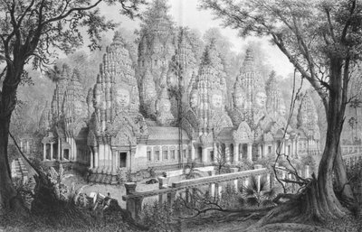 Angkor, Baion Ruins, ilustrace z Atlas du voyage exploration en Indochine, 1866-68, Doudart de Lagree, vydáno 1873, Paříž, Hachette od French School