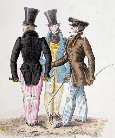 Anglomani, muži v obleku - litho od French School
