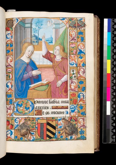 Zvěstování z Knihy hodin, MS 92 f.27r, Západní Francie od French School
