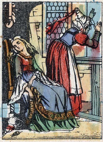 Anonymní ilustrace k „La belle au bois dormant“, příběh Charlese Perraulta (1628-1703), francouzského spisovatele. Dřevoryt Imaging Pellerin - Epinal, sd. Konec 19. století. od French School