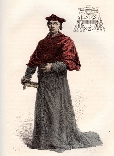 Antoine Duprat, kardinál legate francais (1463-1535) - Kardinál Antoine Duprat (1463-1535) - rytina z „“ Historie Francie vyprávěná mým vnukům““ – od Francoise Guizota – 1872-1876 od French School