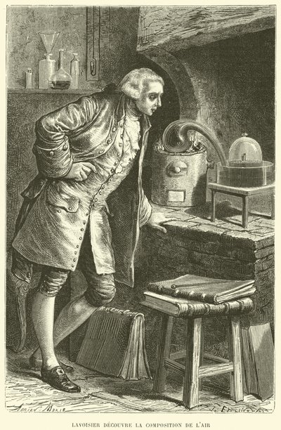 Antoine Lavoisier objevuje složení Air (rytina) od French School