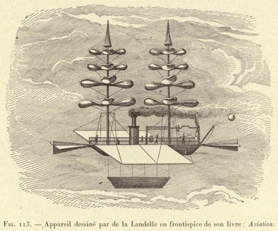 Letadlo navržené de la Landelle na přední straně jeho knihy: Letectví (rytina) od French School