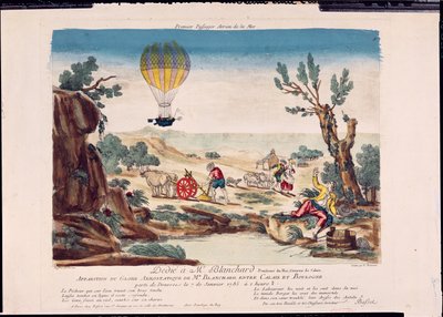 Vzhled horkovzdušného balónu Jean Pierre Blanchard (1753-1809) mezi Calais a Boulogne, 1785 od French School