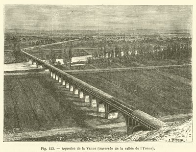 Vanne akvadukt, překračující údolí Yonne (rytina) od French School