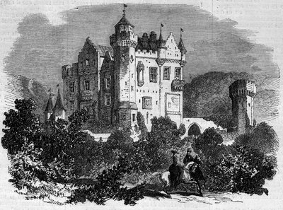 Architektura: vnější pohled na hrad Abbotsford (1824), kde žil spisovatel Walter Scott. Skotsko od French School