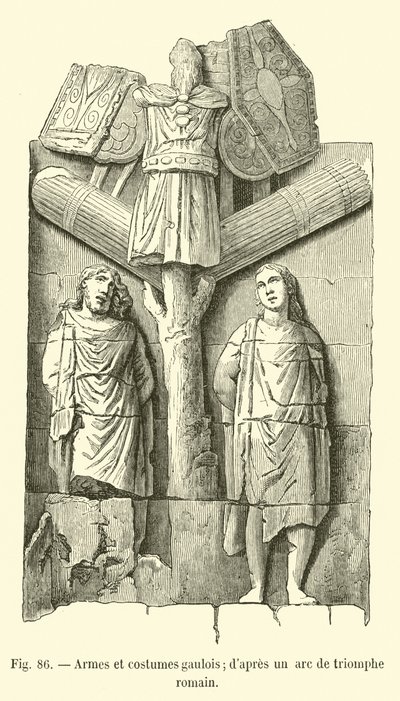 Galské zbraně a kostýmy; z římského vítězného oblouku od French School