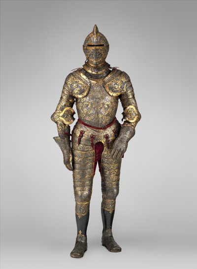 Brnění Jindřicha II., francouzského krále (vládl 1547–59), kolem roku 1555 (ocel, zlato, stříbro, kůže, textil)   Datum: cca. 1555 Střední: Ocel, zlato, stříbro, kůže, textil od French School