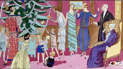Kolem vánočního stromu, módní talíř z časopisu Art Gout Beaute, prosinec 1923 od French School