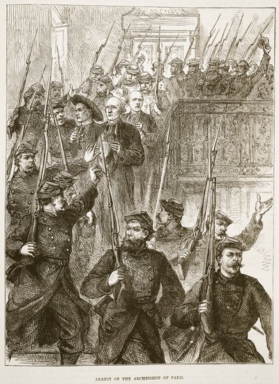 Zatčení pařížského arcibiskupa, březen 1871, ilustrace z Cassellových Dějin francouzsko-německé války 1870-1871. od French School