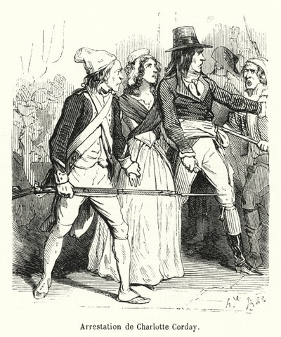 Zatčení Charlotte Corday (rytina) od French School