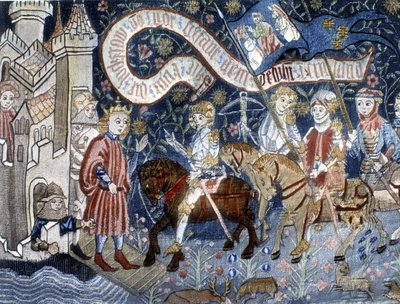 Příjezd Johanky z Arku na hrad Chinon 6. března 1428. Tapisérie z 15. století. Muzeum Jeanne d