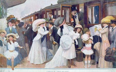 Příjezd manželů vlakem, 1908 od French School