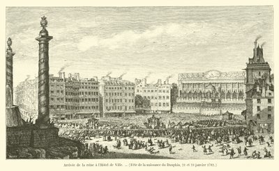 Příjezd královny do Hôtel de Ville, oslava Dauphinových narozenin, 21. a 23. ledna 1782 od French School