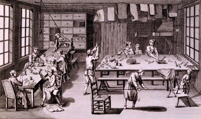 Umělé květinářství, ilustrace z Encyklopedie nebo systematického slovníku věd, umění a řemesel od Denise Diderota, vydáno 1765 od French School
