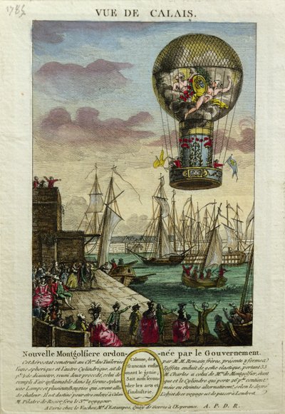 Výstup horkovzdušného balónu Mongolfiere v Calais v roce 1785 od French School