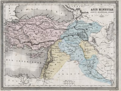 Malá Asie, Arménie, Mezopotámie, Asýrie a Sýrie ve starověku – deska extrahovaná z „“Univerzálního atlasu starověké a moderní geografie pro použití obytných škol““ od Vuillemina – ca. 1845 od French School