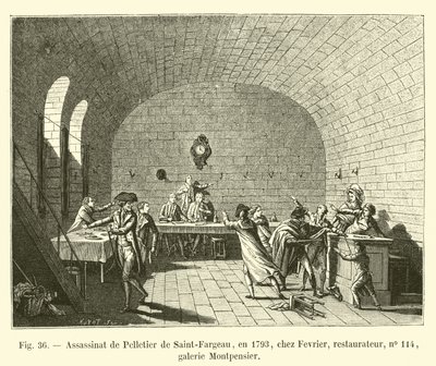 Atentát na Pelletier de Saint-Fargeau, v roce 1793, ve Fevrier, restaurátor, č. 114, galerie Montpensier od French School