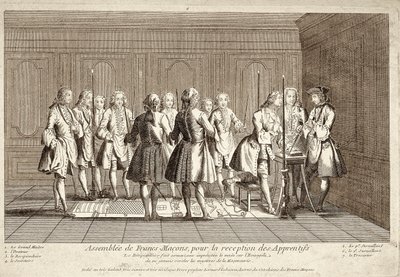 Montáž franků maconů pro přijímání učňů (rytina) od French School
