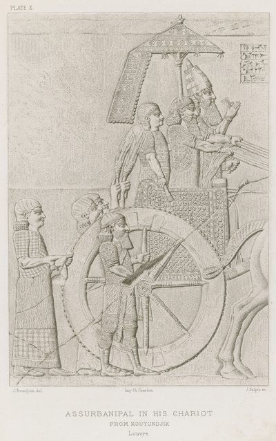 Assurbanipal ve svém voze z Kouyundjiku, Louvre od French School