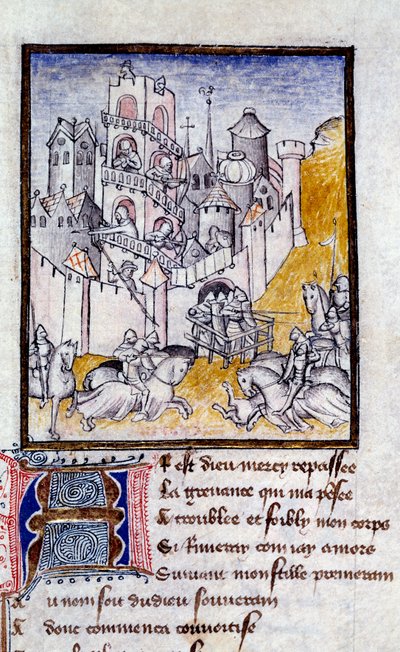 Útok na miniaturní hrad z „Cesta dlouhého studia a mutace štěstí“ od Christine de Pisan (nebo Pizan od French School