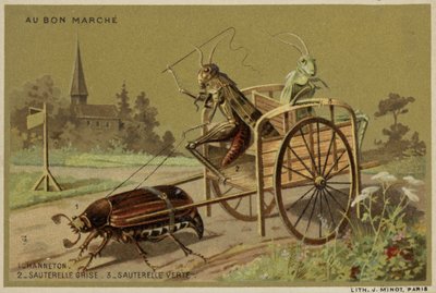 Karty Au Bon Marche s antropomorfním hmyzem od French School