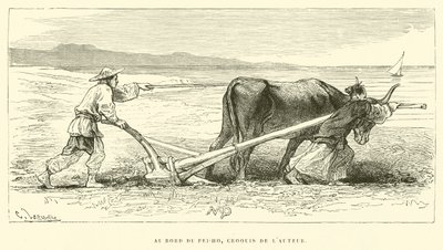 Au Bord du Pei-Ho, skica autora (rytina) od French School