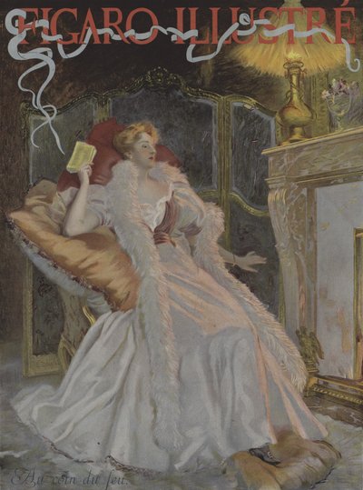 Au coin du feu (U ohně). Obálka Le Figaro Illustre, leden 1896 (barevné lito) od French School