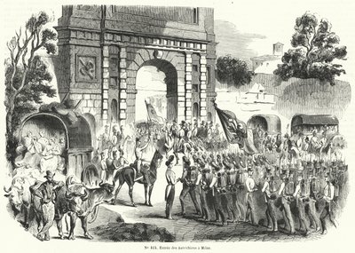 Rakouská vojska vstupující do Milána, Itálie, 6. srpna 1848 (rytina) od French School