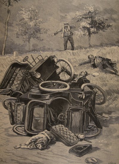 Automobilová nehoda, ilustrace z Le Petit Journal: Supplement illustrious, 1898 od French School