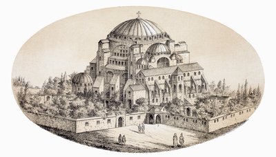 Aya Sofya Camii nebo St Sophia Basilika, Istanbul, Turecko, po ilustraci z poloviny 19. století, z L