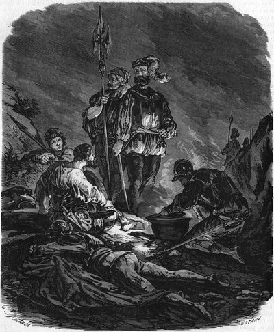 Bad boys, lupiči za války v 16. století. V “” Histoire Populaire de la France””, sd. kolem 1885. Rytina. od French School