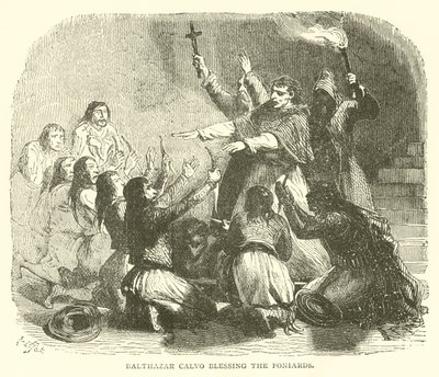 Balthazar calvo žehná poniardům (rytina) od French School