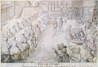 Banket na turnaji Sandricourt v roce 1493 (hnědý inkoust a tužka na papíře) od French School