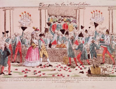 Banket pořádaný 1. října 1789 královskou tělesnou stráží na uvítanou příchod flanderského pluku (rytina) od French School