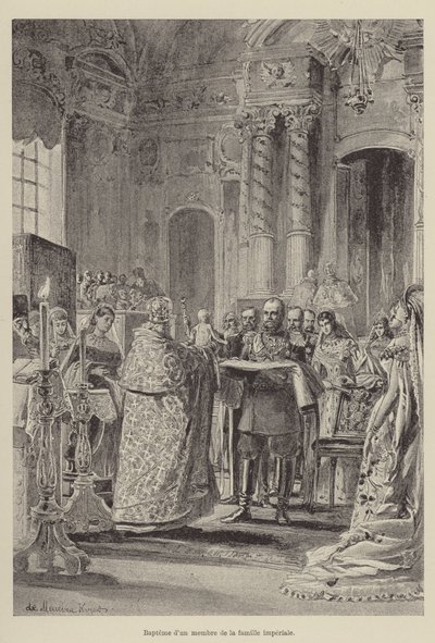 Křest člena císařské rodiny (rytina) od French School