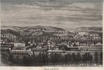 Bar-le-Duc (Bar le Duc) - oddělení Meuse - rytina v „La France illustree: geografie, historie, statistická správa“ od V.A. Sladově hnědá. 1884 od French School