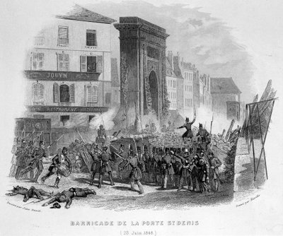 Barikáda Porte Saint Denis (23. června 1848) - v „Fasttes de Gardes Nationales de France““ od French School