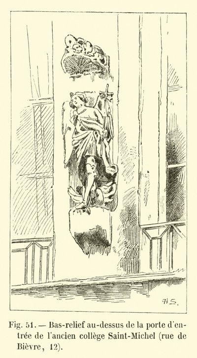 Basreliéf nad vstupními dveřmi bývalé koleje Saint-Michel, rue de Bievre, 12 od French School