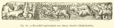 Basreliéf představující lov, nalezený v Saint-Landry od French School