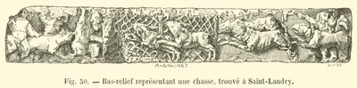 Basreliéf představující lov, nalezený v Saint-Landry od French School
