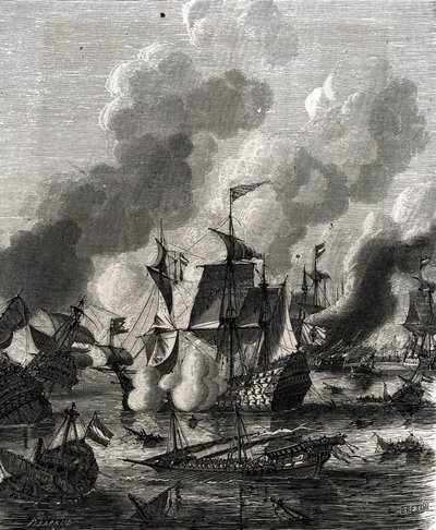 Bitva u Lagosu byla námořní bitva během devítileté války dne 27. června 1693 (rytina) od French School