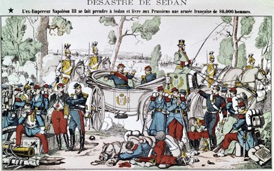 Bitva u Sedanu v roce 1870. Bývalý císař Napoleon III. je chycen v Sedanu a dodává Prusům francouzskou armádu o síle 80 000 mužů, obraz páteře. od French School