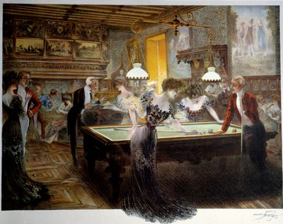 Krásné období: hra kulečník, počátek 20. století (litografie) od French School