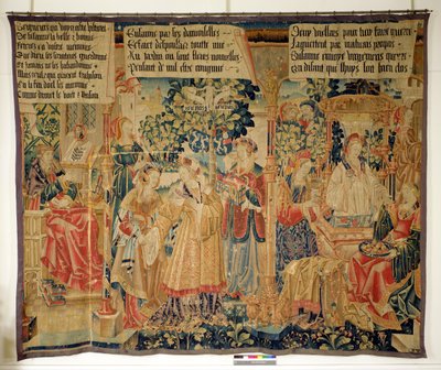 Benigne de Cirey a Susanna Bathing, levý panel z Příběhu Susanny od French School