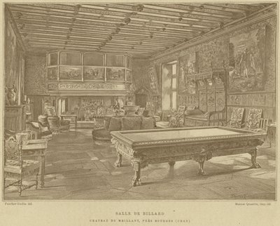 Kulečníková místnost, Chateau de Meillant, poblíž Bourges, Francie od French School