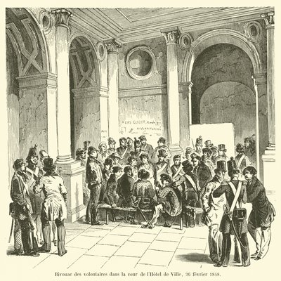 Bivak dobrovolníků na nádvoří Hôtel de Ville, 26. února 1848 od French School