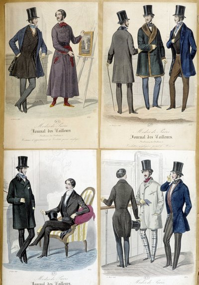 Desky ilustrující pánskou módu z „Journal des krejčířů““ z roku 1848. od French School