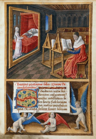 Boethius a filozofie, ilustrace z „Útěchy filozofie“ od French School